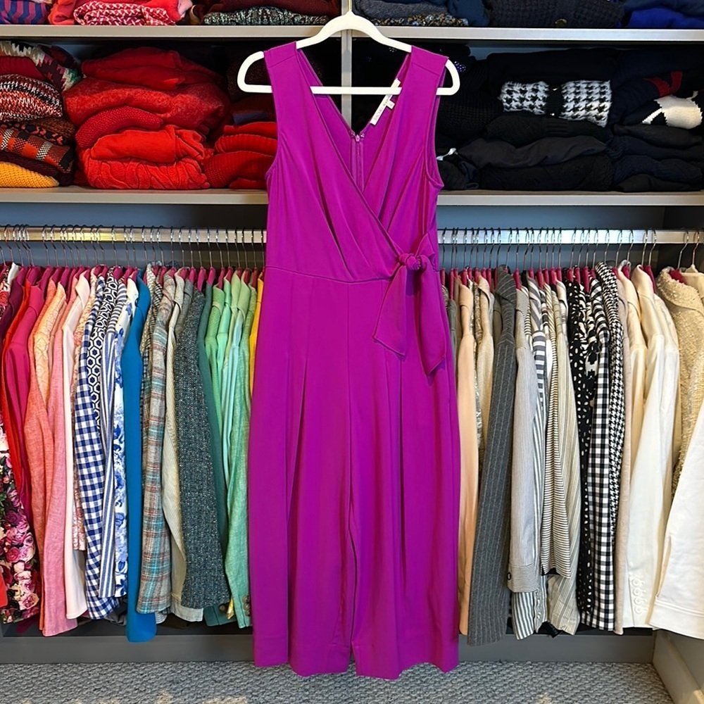 Rachel Roy magenta sleeveless v neck back zipper 2 pocket cropped jumpsuit 2